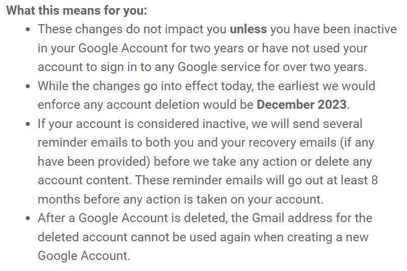 Advice for inactive google account holders