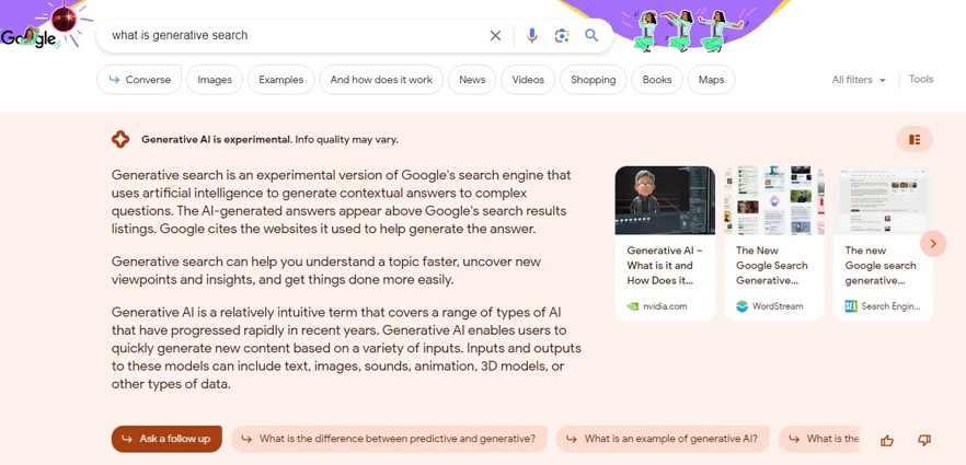 Google's Generative AI Search (SGE) Screenshot