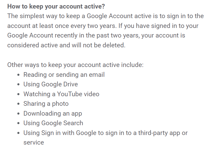 How to keep Google account active