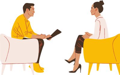 A therapist giving a pep talk to a woman