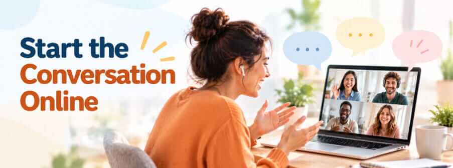 Language learners using an online icebreaker in a virtual conversation group
