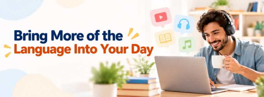 Language learner using target-language media at home