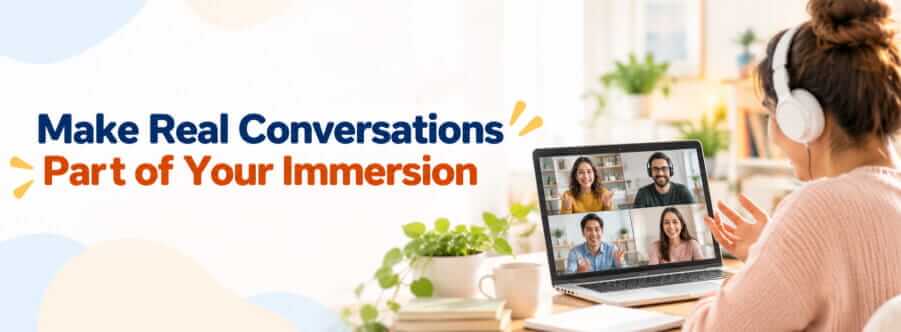 Language learners having a real conversation online