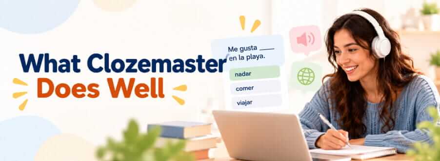 Language learner practicing vocabulary in context with Clozemaster