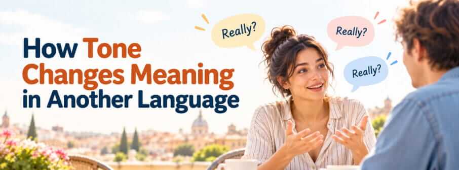 Two people having a conversation while learning how tone changes meaning in another language